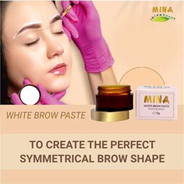 MINA White Mapping Brow Paste 5g | Draw Or Sketch The Right Shape Of The Eyebrow | Help To Perfect Your Brow Tinting, White Paste for Outlining & Fixation, Brow Mapping String, Eyebrow Contour