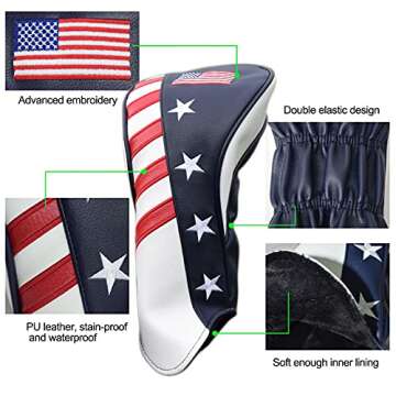 LAISUNTIM Golf Club Head Covers Set for Fits All Fairway and Driver Clubs,3Pcs Golf Club Headcovers Set with Interchangeable No. Tags 3 5 7 19 22 25 LS