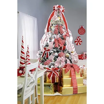 HUIHUANG Christmas Ribbon Set 6 Rolls Wired Decorative Ribbons