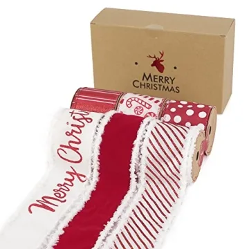 HUIHUANG Christmas Ribbon Set 6 Rolls Wired Decorative Ribbons