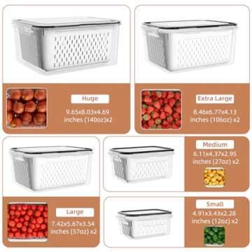 KEMETHY 10 Pack Fruit Storage Containers for Fridge with Removable Colanders - Food Storage Containe...
