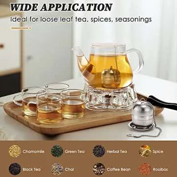 Yoassi 2 Pack Tea Infusers for Loose Tea, Extra Fine Mesh 18/8 Stainless Steel Tea Strainers, Loose Leaf Tea Steeper Tea Ball Tea Diffuser Tea Holder with Extended Chain Hook and Drip Tray