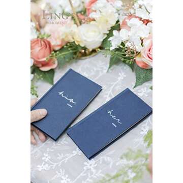 Ling's moment Hardcover Vow Books His and Hers Wedding Vow Books Wedding Keepsake Wedding Journal Bridal Shower Gifts(Navy Blue)