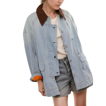 Kedera Women's Oversized Denim Jacket Casual Striped Jean Jacket Long Sleeve Fall Shacket Barn Coat ...