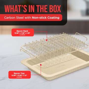 Bacon Tray - 2-Piece Set – Marble Coating - Durable, Non-Stick Cooking Tray for Bacon – White Stone Tray and Carbon Steel Rack