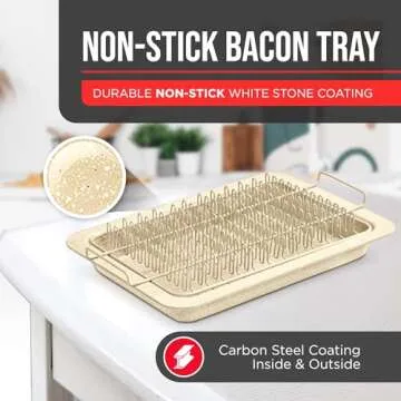 Bacon Tray - 2-Piece Set – Marble Coating - Durable, Non-Stick Cooking Tray for Bacon – White Stone Tray and Carbon Steel Rack