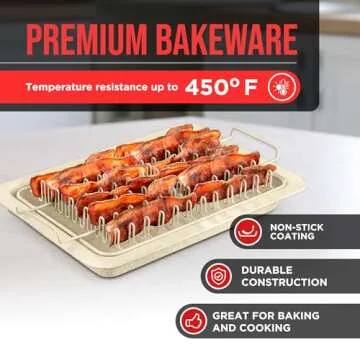 Bacon Tray - 2-Piece Set – Marble Coating - Durable, Non-Stick Cooking Tray for Bacon – White Stone Tray and Carbon Steel Rack