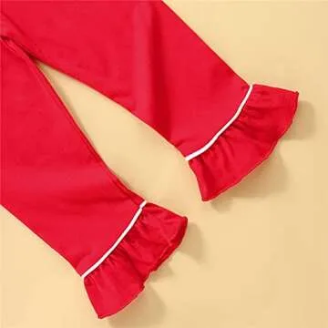 Ayalinggo Toddler Kids Baby Girl Solid Pjs Ruffle Long Sleeve Button Shirt Top and Pants Cotton 2Piece Pajamas Set (Red, 4-5T)