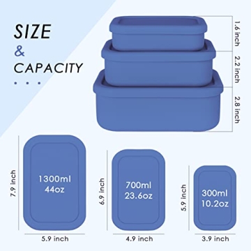 Keweis Silicone Food Storage Containers Set of 3 Ideal for Meal Prep