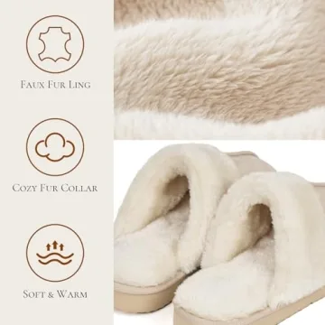 Cozy OOW Fuzzy Slippers for Women - Warm Memory Foam Shoes