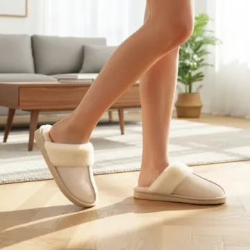 Cozy OOW Fuzzy Slippers for Women - Warm Memory Foam Shoes