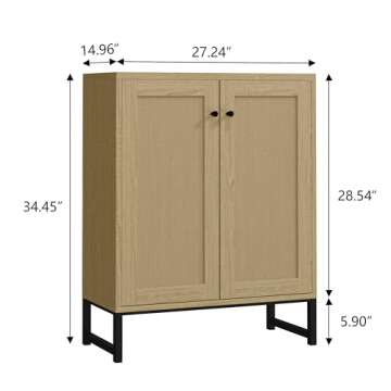 Panana Rattan Decorated 2 Doors Storage Cabinet Accent Cabinet Living Room Cupboard Kitchen Sideboard Buffet Table (Natural)