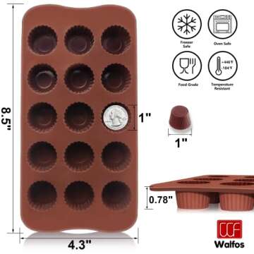 Peanut Butter Cup Mold Fat Bomb Molds, Walfos Silicone Candy Mold-Perfect for Keto Fat Bomb, Candy, Dark Chocolate, Mini Peanut Butter Cup, Set of 3