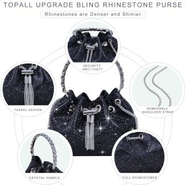TOPALL Rhinestone Evening Bag Glamorous Silver Purse