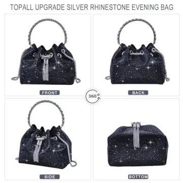 TOPALL Rhinestone Evening Bag Glamorous Silver Purse