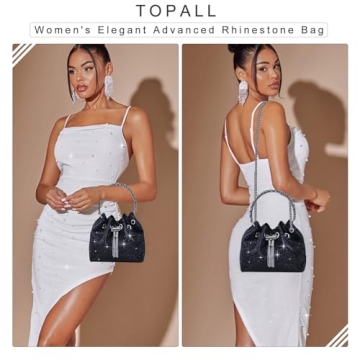 TOPALL Rhinestone Evening Bag Glamorous Silver Purse