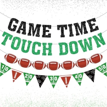 Pre-Strung Game Time Touch Down Football Banner, NO DIY Football Party Banner Pre-Strung Garland on ...