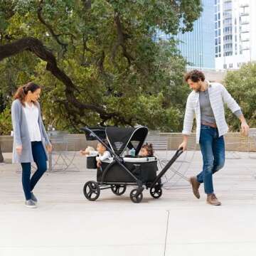 Baby Trend Expedition 2-in-1 Collapsible Stroller Wagon Plus with Canopy, Storage Basket, 2 Storage Trays, and 6 Bottle Holders, Modern Khaki
