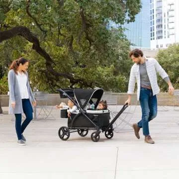 Baby Trend Expedition 2-in-1 Collapsible Stroller Wagon Plus with Canopy, Storage Basket, 2 Storage Trays, and 6 Bottle Holders, Modern Khaki