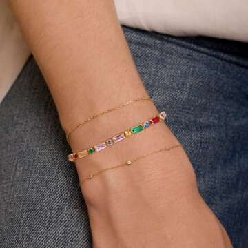 KissYan Tennis Bracelet for Women, 14K Gold Plated Cubic Zirconia Diamond Adjustable Slider Bracelet...