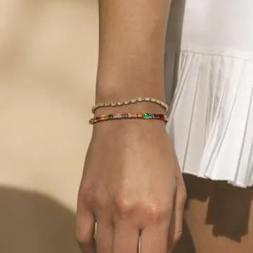 KissYan Tennis Bracelet for Women, 14K Gold Plated Cubic Zirconia Diamond Adjustable Slider Bracelets Trendy Jewelry Gift(Colorful)