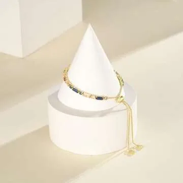 KissYan Tennis Bracelet for Women, 14K Gold Plated Cubic Zirconia Diamond Adjustable Slider Bracelets Trendy Jewelry Gift(Colorful)