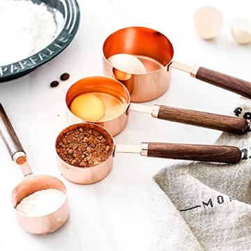 TeenGo Stainless Steel Measuring Cups Set with Wood Handle