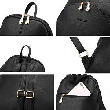 Nevenka Backpack Purse for Women Casual Shoulder Bag PU Leather Zipper Closure Adjustable Strap