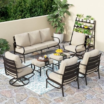Exquisite PHI VILLA 7 Piece Patio Furniture Set, Comfortable Metal Outdoor Seating for 7