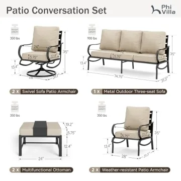Elegant PHI VILLA 7 Piece Patio Set for Outdoor Comfort