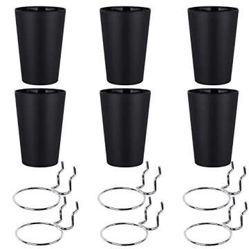 Kuhome 6 Sets Pegboard Hooks with Pegboard Cups, Ring Style Pegboard Bins with Rings, Pegboard Cup Holder Accessories for Organizing Storage (Black)
