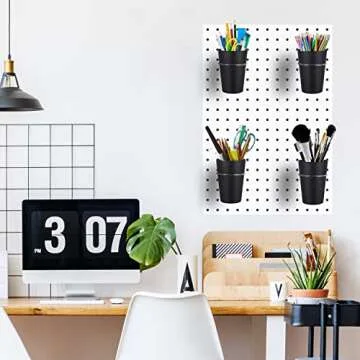 Kuhome 6 Sets Pegboard Hooks with Pegboard Cups, Ring Style Pegboard Bins with Rings, Pegboard Cup Holder Accessories for Organizing Storage (Black)