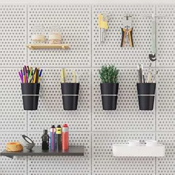 Kuhome 6 Sets Pegboard Hooks with Pegboard Cups, Ring Style Pegboard Bins with Rings, Pegboard Cup Holder Accessories for Organizing Storage (Black)