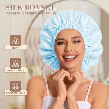 Satin Bonnet Silk Bonnet Hair Bonnet for Sleeping-Slouchy Beanie Hat Satin Sleep Cap for Women's Nat...