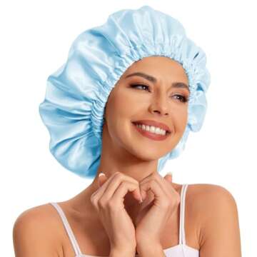 Satin Bonnet Silk Bonnet Hair Bonnet for Sleeping-Slouchy Beanie Hat Satin Sleep Cap for Women's Natural & Curly Hair(Blue)
