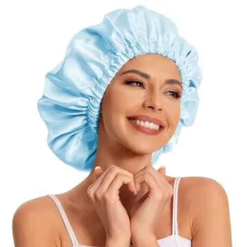 Satin Bonnet Silk Bonnet Hair Bonnet for Sleeping-Slouchy Beanie Hat Satin Sleep Cap for Women's Natural & Curly Hair(Blue)