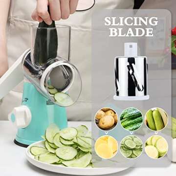 Ancevsk Rotary Cheese Grater Manual Kitchen Shredder, Speed Round Mandoline Vegetable Slicer Safe Fo...