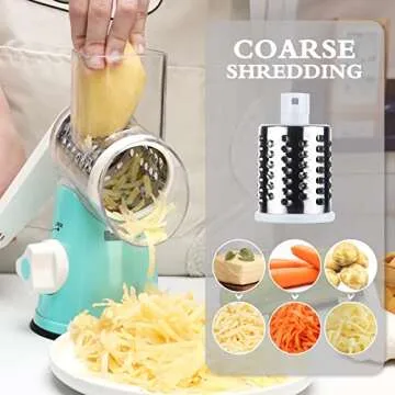 Ancevsk Rotary Cheese Grater Manual Kitchen Shredder, Speed Round Mandoline Vegetable Slicer Safe Food Grinder with 3 Interchangeable Blades for Nuts, Potato, Carrot, Garlic, Walnut (Blue)