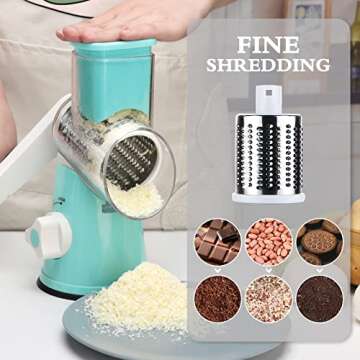 Ancevsk Rotary Cheese Grater Manual Kitchen Shredder, Speed Round Mandoline Vegetable Slicer Safe Food Grinder with 3 Interchangeable Blades for Nuts, Potato, Carrot, Garlic, Walnut (Blue)