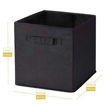 MaidMAX Cloth Storage Cubes Bins with Dual Handles for Home Closet Drawers Cube Organizer, Foldable, Black, 10.5×10.5×11 inches, Set of 6