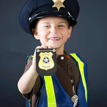 Police Badge Police Pretend Play Toy Set for Metal Handcuffs with Key American Flag Waving Lapel Pins Whistle Halloween NYPD Police Deputy Badge Dress Up Pretend Play Accessory Black