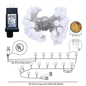 RaThun Globe String Lights - 49ft 100 LED Indoor-Outdoor Decor