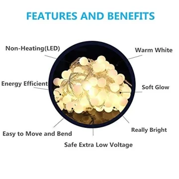 RaThun Globe String Lights - 49ft 100 LED Indoor-Outdoor Decor