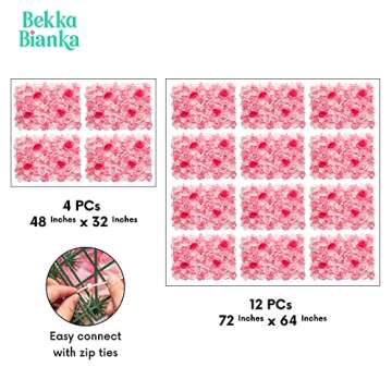 Bekka Bianka Flowers Wall (12 Packs) 3D Flower Wall Panel Silk Flowers for Wedding Backdrop, Event Decor, Bridal Shower, Baby Girls Room, Nursery, Rose Wall Decor, Pink Room Decor