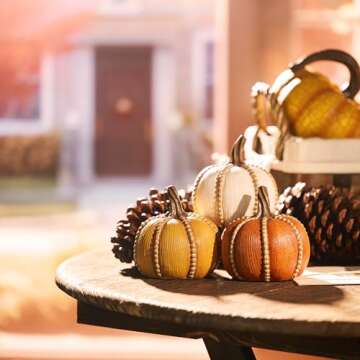 Valery Madelyn Pumpkins Fall Decorations for Home, Set of 6 Decorative Pumpkins Decor Indoor Resin H...