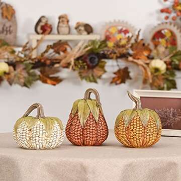 Valery Madelyn Pumpkins Fall Decorations for Home, Set of 6 Decorative Pumpkins Decor Indoor Resin Harvest Pumpkin Figurines for Table, Tabletop Autumn Thanksgiving Halloween Decorations