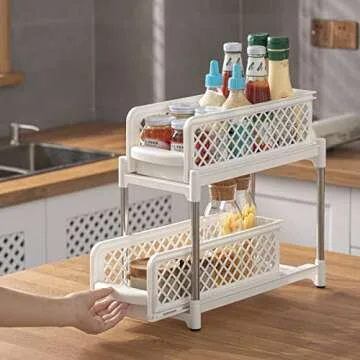 Sunview Bathroom Organizer 2PCS, Under Sink Organizers and Storage,2Tier Pull Out Cabinet Organizer,Sliding Cabinet Organizers with Storage Drawers for Bathroom Kitchen Countertop Narrow Space (White)