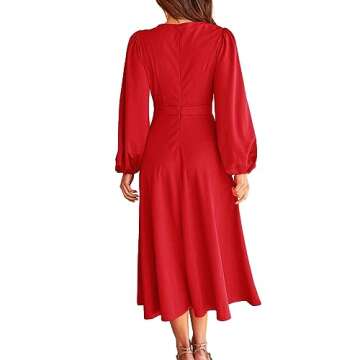 BTFBM Women's 2023 Formal Maxi Dress Puff Long Sleeve Crewneck Bow Tie A-Line Long Flowy Wedding Guest Party Dresses(Solid Red, Medium)