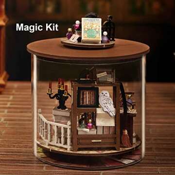 Spilay Dollhouse DIY Miniature Wooden Furniture Kit with LED and Dust Cover for Adults