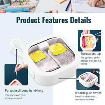 LELE LIFE 2pcs Small Portable Jewelry Box with Silicone Strap, Press to Open, Cotton Swab Holder, Hair Tie Organizer, Rings, Earrings, Hair Clips, Dental Floss Organizer, White